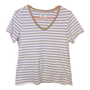 Pact women’s medium Organic Cotton Softspun V-Neck Striped Short Sleeve Top #128